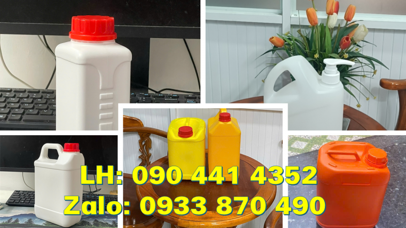 Can nhựa 5 lít đựng hóa chất y tế, bình nhựa vuông 2 lít đựng xăng, can nhựa 1 lít có quai 