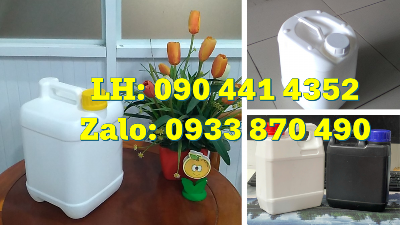 Can nhựa 5 lít vuông dày đựng hóa chất thoát khí có vạch chia, ngăn trượt an toàn 
