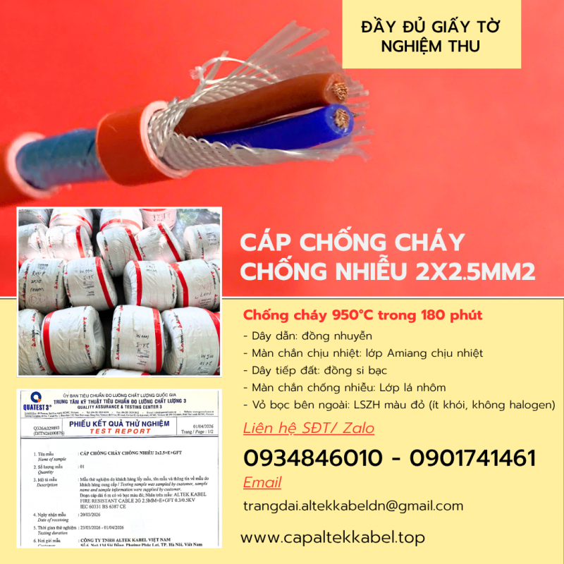 Cáp chống cháy chống nhiễu 2x2.5+E+GFT Altek Kabel chính hãng