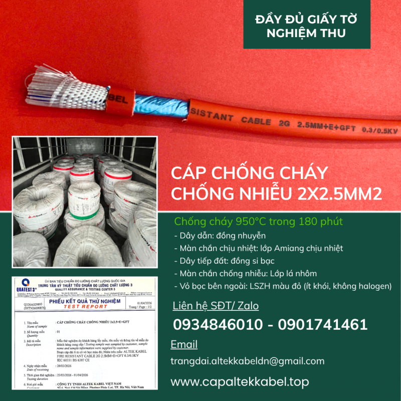Cáp chống cháy chống nhiễu 2x2.5+E+GFT Altek Kabel chính hãng