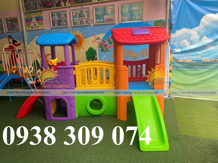 Bộ nhà leo cầu trượt 2 khối , Cầu trượt liên hoàn 2 khối đa năng