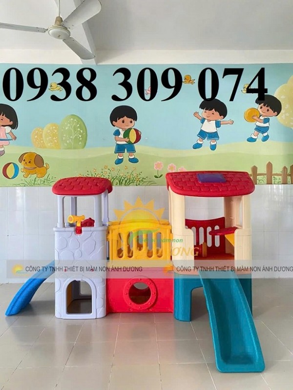 Bộ nhà leo cầu trượt 2 khối , Cầu trượt liên hoàn 2 khối đa năng