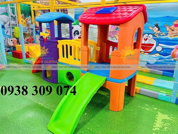 Bộ nhà leo cầu trượt 2 khối , Cầu trượt liên hoàn 2 khối đa năng