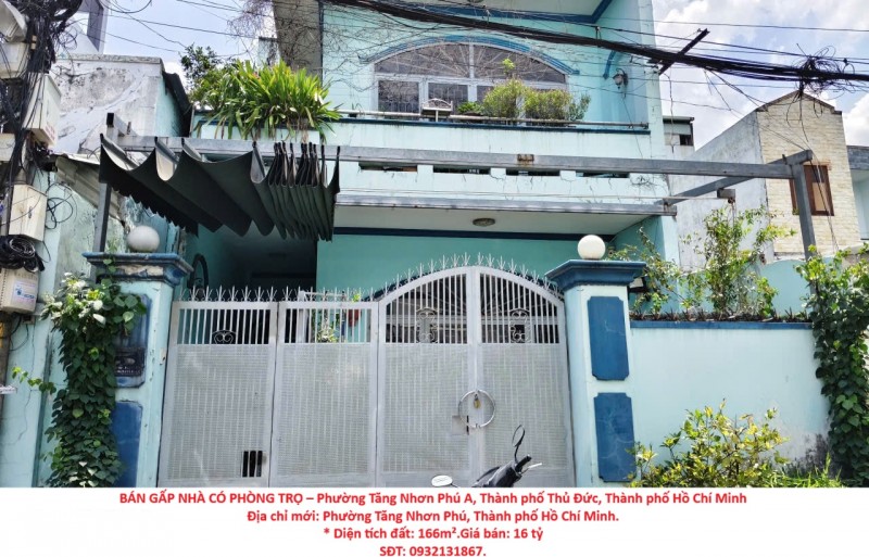BÁN GẤP NHÀ CÓ PHÒNG TRỌ – Phường Tăng Nhơn Phú A, Thành phố Thủ Đức, Thành phố Hồ Chí Minh