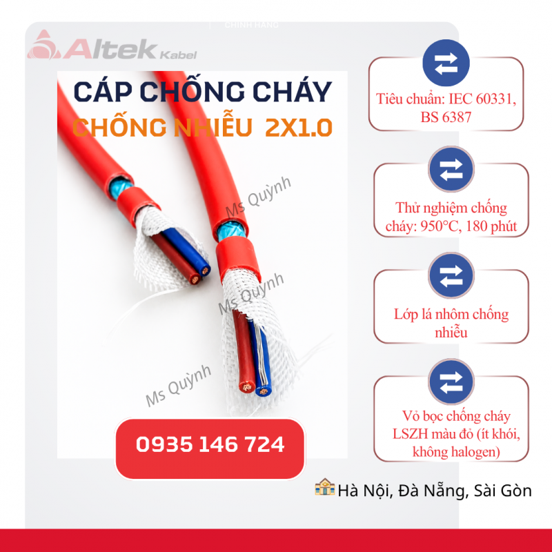 Cáp chống cháy chống nhiễu 2x1.0 Altek Kabel Đà Nẵng, Hà Nội, Hồ Chí Minh