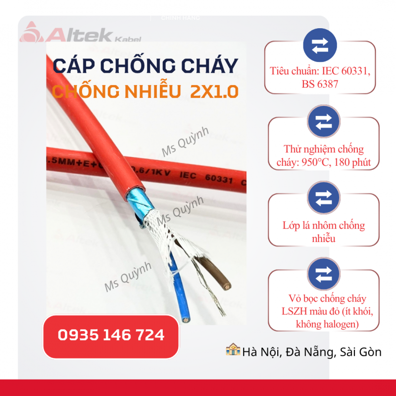 Cáp chống cháy chống nhiễu 2x1.0 Altek Kabel Đà Nẵng, Hà Nội, Hồ Chí Minh