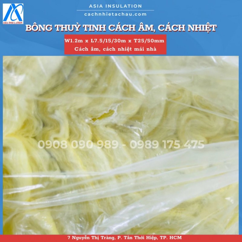 Bông thuỷ tinh cách âm, cách nhiệt, chống nóng mái tôn