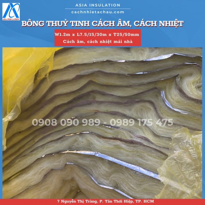 Bông thuỷ tinh cách âm, cách nhiệt, chống nóng mái tôn