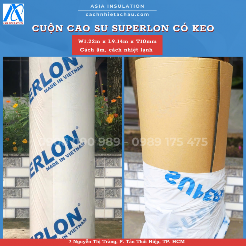 Cuộn cao su Superlon có keo dán, cách nhiệt lạnh
