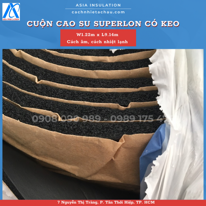 Cuộn cao su Superlon có keo dán, cách nhiệt lạnh