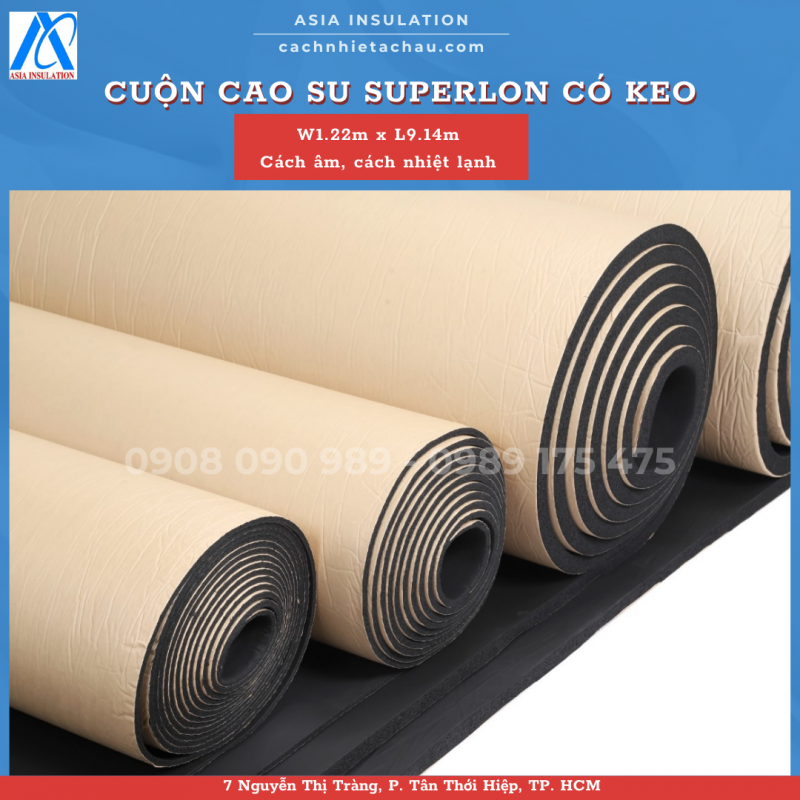 Cuộn cao su Superlon có keo dán, cách nhiệt lạnh