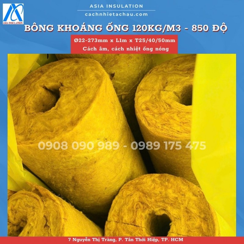 Ống bông sợi khoáng Rockwool bọc cách nhiệt ống nóng