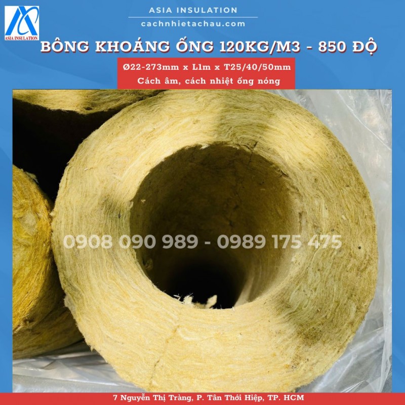 Ống bông sợi khoáng Rockwool bọc cách nhiệt ống nóng