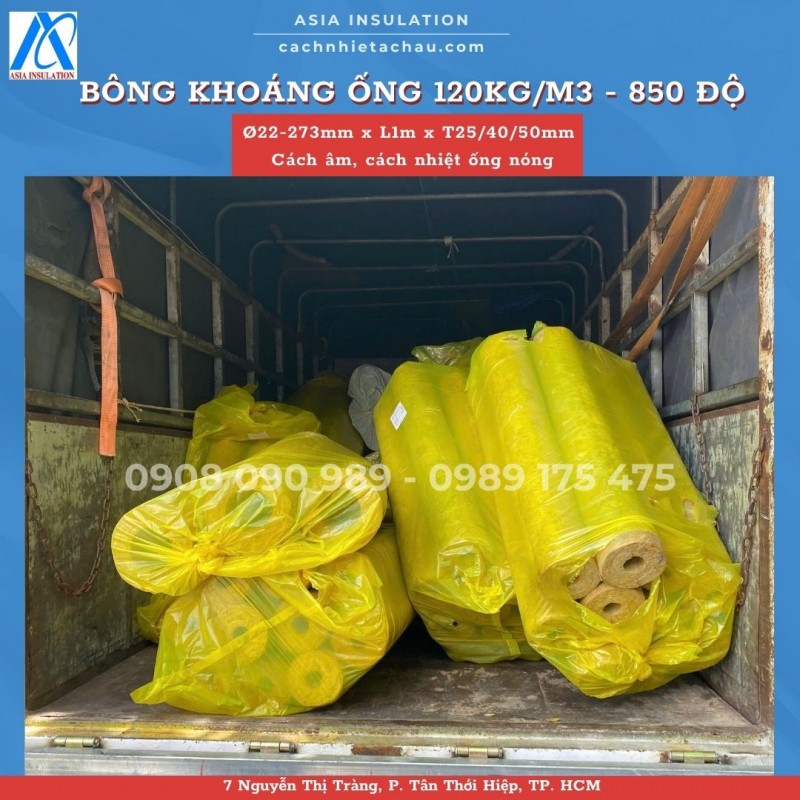 Ống bông sợi khoáng Rockwool bọc cách nhiệt ống nóng