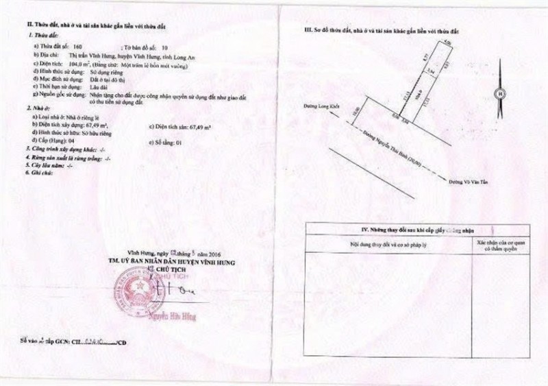 CHÍNH CHỦ Cần Bán Nhà Mặt Phố Số 96, Đường Nguyễn Thái Bình, TT Vĩnh Hưng, Huyện Vĩnh Hưng, Long An