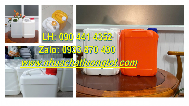 Bình nhựa 2 lít đựng chất xúc tác, can nhựa 5 lít đựng ethanol, các chất gốc dầu 