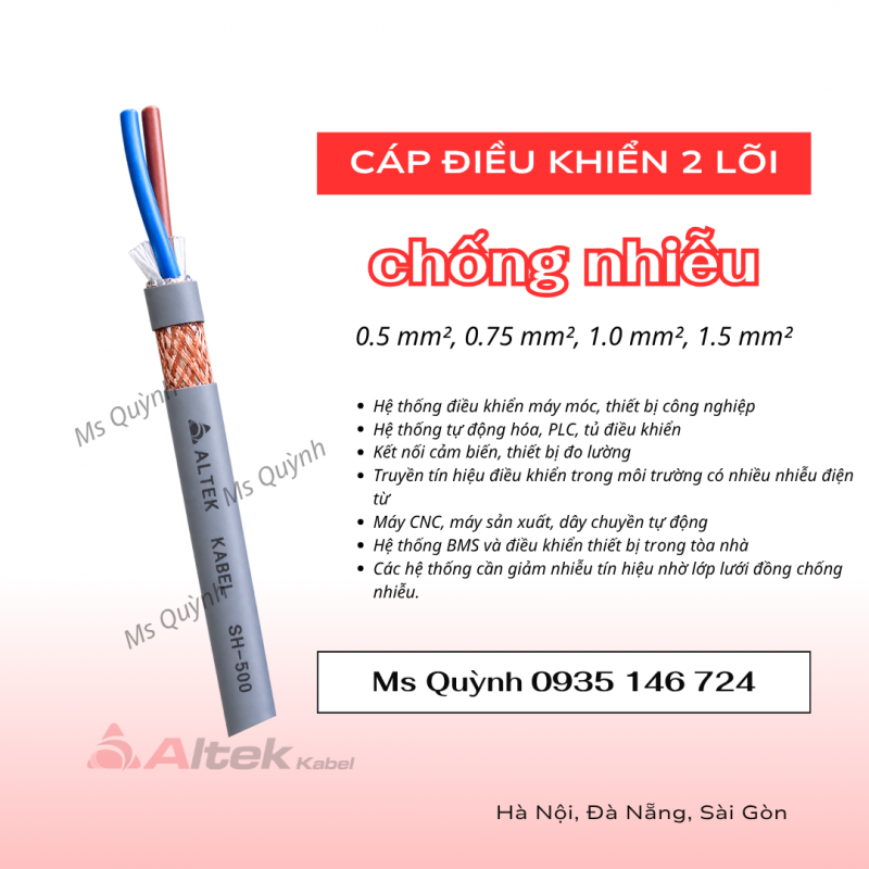 Cáp  2x0.5, 2x0.75, 2x1.0, 2x1.5 Altek Kabel  