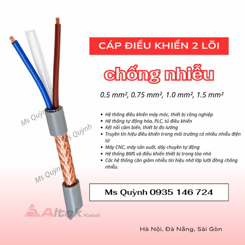 Cáp  2x0.5, 2x0.75, 2x1.0, 2x1.5 Altek Kabel  