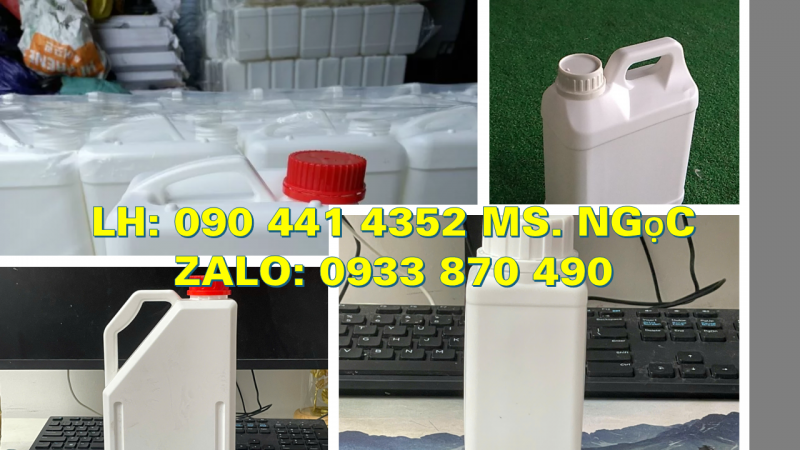 Bình nhựa vuông 5 lít vàng, can tròn 2 lít trắng, can nhựa 1 lít đựng chất lỏng diệt sâu bọ 