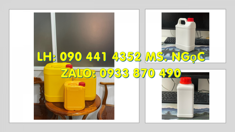 Bình nhựa vuông 5 lít vàng, can tròn 2 lít trắng, can nhựa 1 lít đựng chất lỏng diệt sâu bọ 
