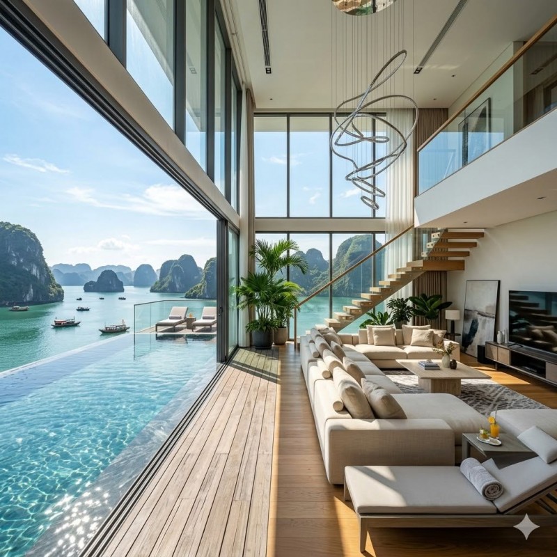 Tầm view độc bản: Trực diện vịnh Hạ Long và hồ nhạc nước – không gian thưởng lãm pháo hoa và cảnh