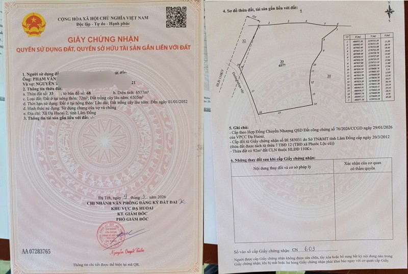 ĐẤT ĐẸP - GIÁ TỐT CHÍNH CHỦ CẦN BÁN 2 LÔ  VỊ TRÍ ĐẮC ĐỊA TẠI Xã Phước Lộc ĐạHoai  , Lâm Đồng
