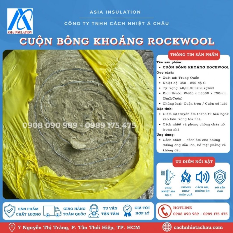 Bông khoáng Rockwool cách nhiệt dạng cuộn, cuộn trơn, cuộn lưới