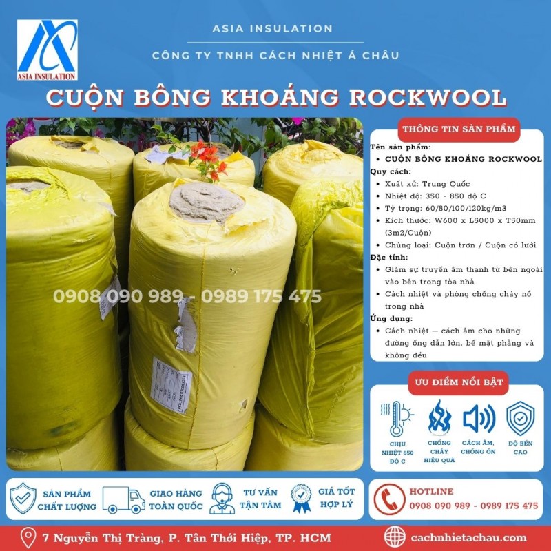 Bông khoáng Rockwool cách nhiệt dạng cuộn, cuộn trơn, cuộn lưới