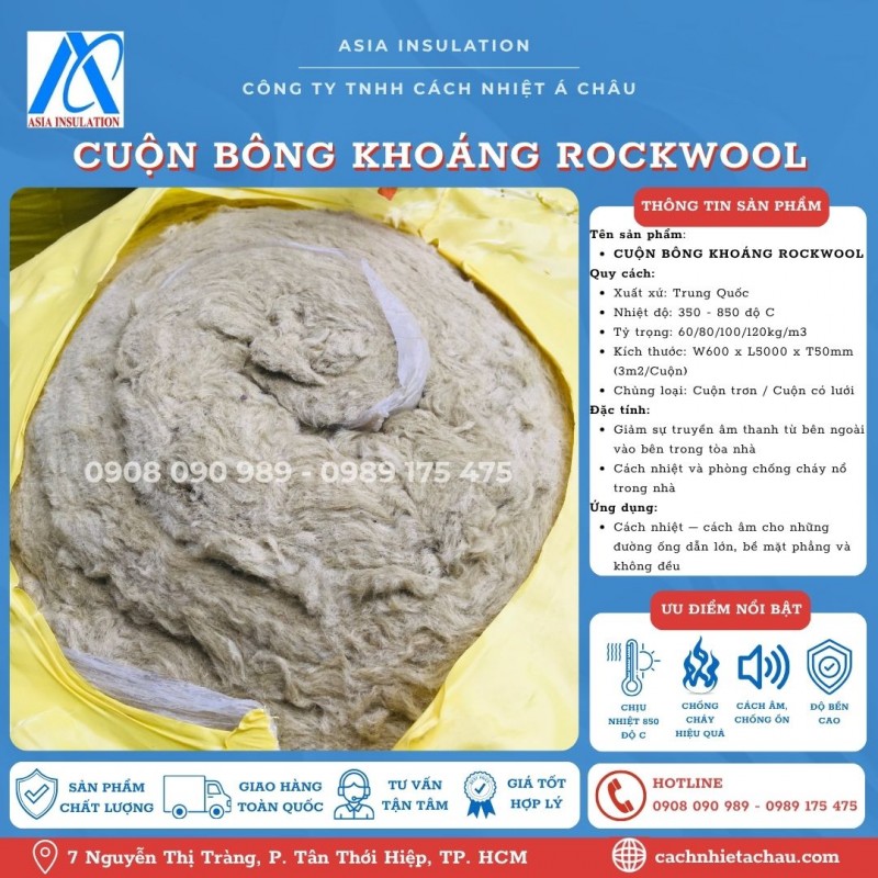 Bông khoáng Rockwool cách nhiệt dạng cuộn, cuộn trơn, cuộn lưới