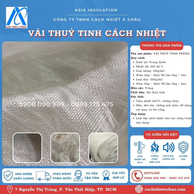 Vải thuỷ tinh màu trắng cách âm, vải thuỷ tinh cách nhiệt