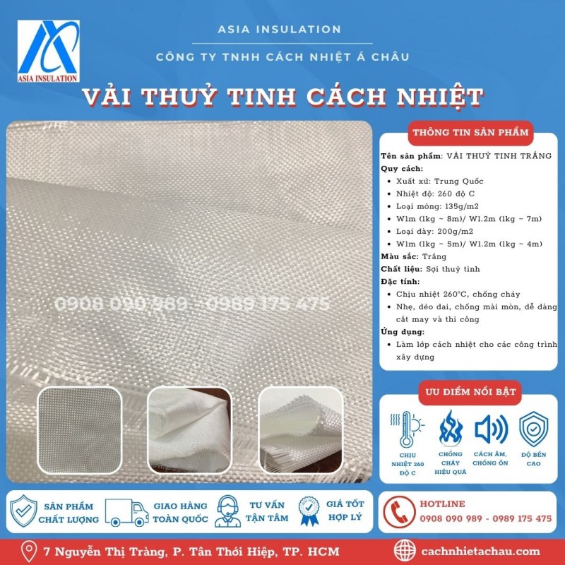 Vải thuỷ tinh màu trắng cách âm, vải thuỷ tinh cách nhiệt