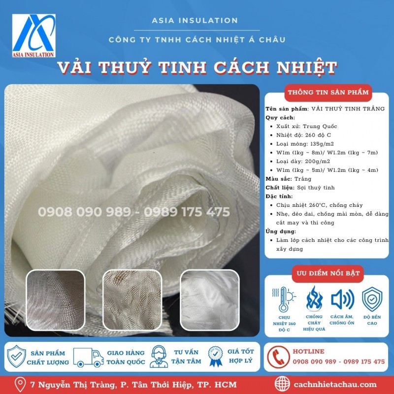 Vải thuỷ tinh màu trắng cách âm, vải thuỷ tinh cách nhiệt