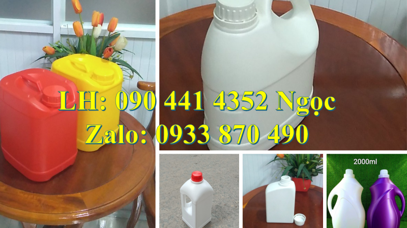 Vỏ can nhựa 1 lít tròn nắp nhấn, can nhựa vuông 2 lít đựng hóa chất, can nhựa vòi nhấn 5 lít châm nư