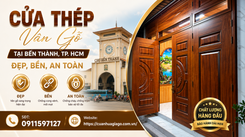 Cửa Thép Vân Gỗ Tại Bến Thành, TP. HCM | Đẹp, Bền, An Toàn
