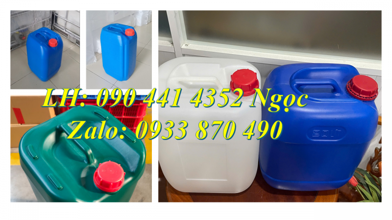 Thùng nhựa 24 lít đựng kiềm, can nhựa 22 lít đựng thuốc diệt côn trùng, can nhựa 20 lít đựng rượu 