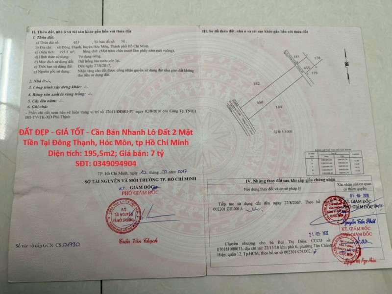ĐẤT ĐẸP - GIÁ TỐT - Cần Bán Nhanh Lô Đất 2 Mặt Tiền Tại Đông Thạnh, Hóc Môn, tp Hồ Chí Minh