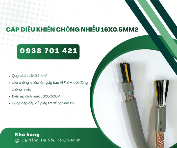 Cáp điều khiển chống nhiễu 16x0.5mm² – Truyền tín hiệu ổn định Bình Dương, Đồng Nai