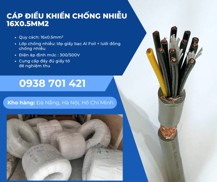 Cáp điều khiển chống nhiễu 16x0.5mm² – Truyền tín hiệu ổn định Bình Dương, Đồng Nai