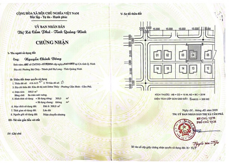 CHÍNH CHỦ bán 300m2 đất thổ cư - KĐT Mới Diêm Thủy, Cẩm Phả - Quỹ đất rộng - Vị trí đẹp