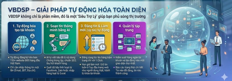 Tự động hóa  tạo tài khoản, tự kích hoạt mail và tự đăng tin hàng loạt mượt mà.
