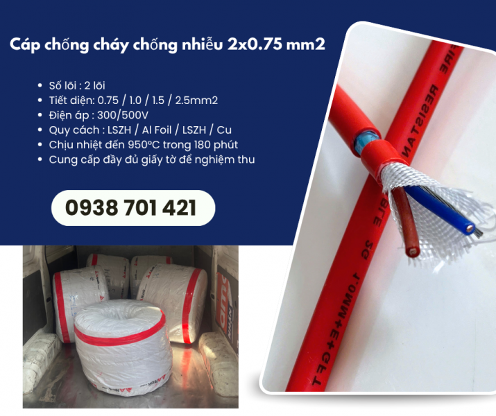 Cáp chống cháy chống nhiễu Altek Kabel 2x0.75mm² phân phối Bắc Ninh, Bắc Giang
