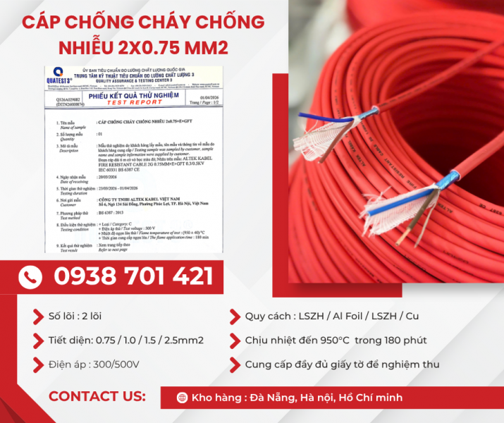 Cáp chống cháy chống nhiễu Altek Kabel 2x0.75mm² phân phối Bắc Ninh, Bắc Giang