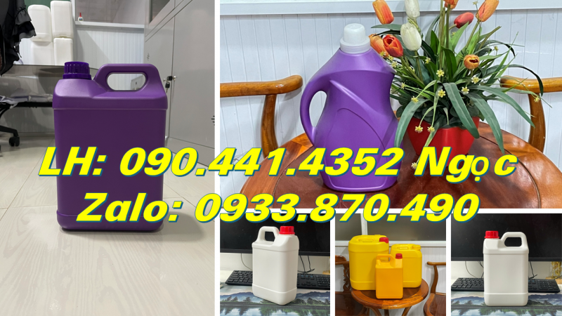 Vỏ can nhựa 1 lít đựng hóa chất, can nhựa vuông 2 lít, can nhựa 5 lít vuông có vòi nhấn 