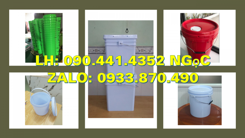 Xô nhựa 20 lít đựng gạo, vỏ thùng sơn 18 lít, xô nhựa 16 lít đựng hóa chất kết tủa 