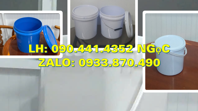 Xô nhựa 20 lít đựng gạo, vỏ thùng sơn 18 lít, xô nhựa 16 lít đựng hóa chất kết tủa 