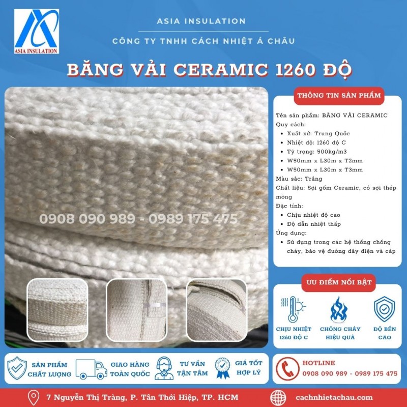 Băng vải sợi gốm Ceramic cách nhiệt, chống cháy
