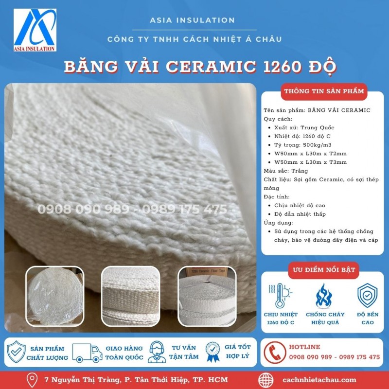 Băng vải sợi gốm Ceramic cách nhiệt, chống cháy
