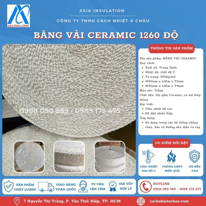 Băng vải sợi gốm Ceramic cách nhiệt, chống cháy