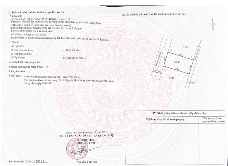 Thanh lý đất xã Sông Khoai, Quảng Yên, Quảng Ninh, 264m2, MT 12m, 2.1 tỷ