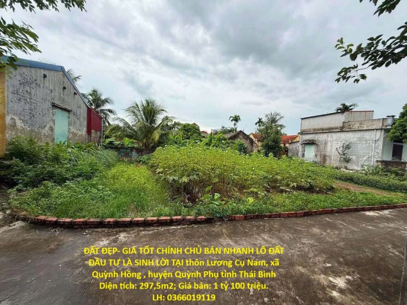 ĐẤT ĐẸP- GIÁ TỐT CHÍNH CHỦ BÁN NHANH LÔ ĐẤT ĐẦU TƯ LÀ SINH LỜI TẠI huyện Quỳnh Phụ tỉnh Thái Bình